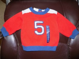 BABY GAP RED W/GRAY #5 PULLOVER SWEATER SIZE 3/6 MONTHS BOY&#39;S NEW - $20.44