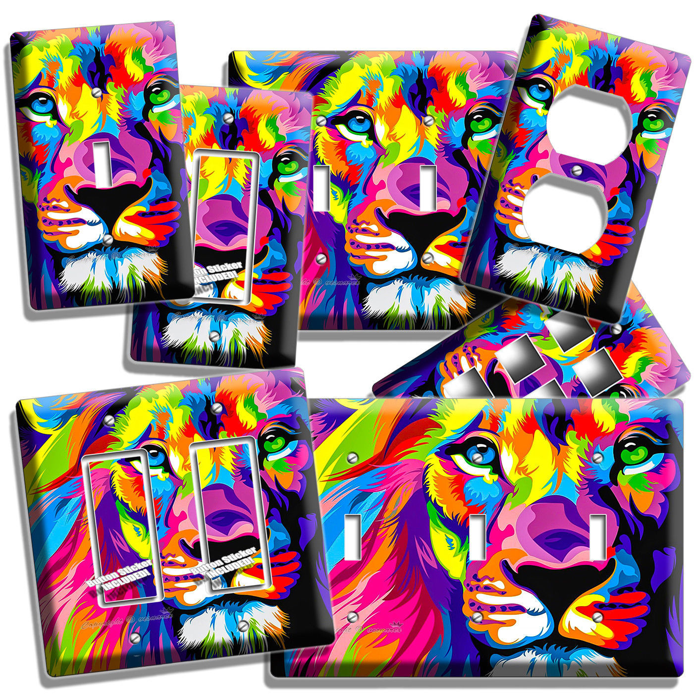 COLORFUL LION ABSTRACT ART LIGHT SWITCH OUTLET WALL PLATE COVERS ROOM HOME DECOR
