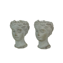 Set of 2 Weathered Gray Greek Lady Statue Wall Mount Cement Head Planter 6 - $59.39
