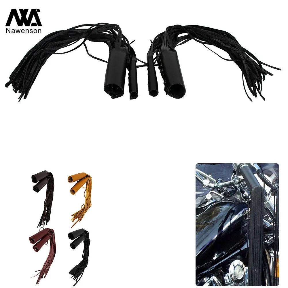 Motorcycle Fringed Hand Grip Lever Cover Set PU Leather Handles Protectors for - £22.36 GBP