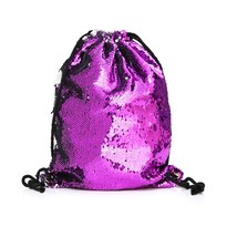 Ladies Travel Sequin Drawstring Backpack Glitter Cinch Beach Pack Bags Flip Sequ - £18.05 GBP