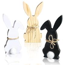 Hryxic 3 Pcs Easter Bunny Wooden Decorations Table Centerpiece White Black - €9,45 EUR