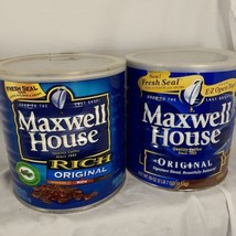 Two Maxwell House Original 39 Oz Empty Tin Cans with Lids 6.5&quot; 16cm High - $16.83