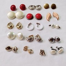 Vintage Clip On Earrings Lot of 16 Button Hoop Statement Red Gold Cream - £31.55 GBP