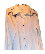 Rock 47 Women&#39;s Button Up Shirt White Long Sleeve Cuff Round Hem Studded... - $400.02 MXN