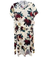 NWT LuLaRoe Medium White Cream Tan Deep Red Green Floral Carly Swing Dress - $41.57