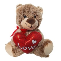 Valentines Day Brown Teddy Bear Red Heart Love Plush Stuffed Animal 7&quot; - $12.47