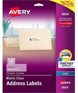 Avery® Matte Clear Address Labels, 1" x 2-5/8", 750 Labels (8660) - $29.68