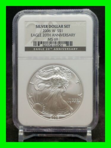 Primary image for Stunning 2006 W S $1 Silver Eagle 20th Anniversary Silver Dollar Graded NGC MS69