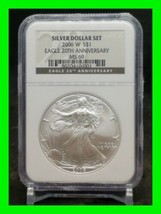 Stunning 2006 W S $1 Silver Eagle 20th Anniversary Silver Dollar Graded ... - $123.74