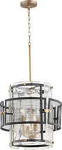 Chandelier CYAN DESIGN PANORAMA Industrial 4-Light Noir Frosted Aged Brass - £994.74 GBP