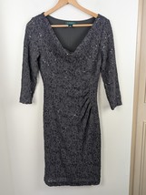 Ralph Lauren Size 6 Charcoal Gray Dress Lace Cowl Neck Knee Length Pencil - $29.99