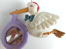 Hallmark Keepsake Ornament Baby&#39;s First Christmas Photo Holder 2000 Stork - £9.64 GBP