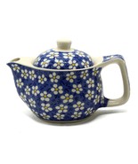 Small Ceramic Blue Daisy Design Herbal Teapot and Strainer - $12.95