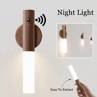 LED Wood USB Night Light Magnetic Wall Lamp Kitchen Cabinet Closet light... - $10.47+