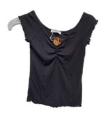 Project Social T Shirt Womens Size M Black V Neck Tank Top Ruffle edges - £12.77 GBP