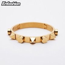 Pyramid Cuff Bracelet Manchette Armband Gold color Punk Spike Bangle Bracelet Fo - £38.32 GBP