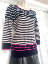 J.CREW Merino Wool Pullover Sweater Striped Black White Pink Small C1 - £7.90 GBP