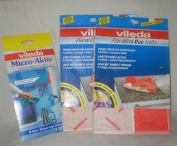 THREE CLOTHS-2-Vileda Duo Activ Fibrattiva Fiber cloths and 1 Micro-Aktiv Cloth - £10.79 GBP