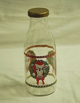 Glass Milk Bottle CHRISTMAS COW Holiday Wreath Winter Gold Snap on Cap F... - $24.74
