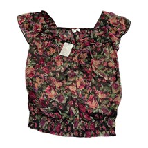 DELiA*s Blouse Top Women&#39;s XS Charcol Floral Smocked Hem Cap Sleeve Pleated - £22.82 GBP