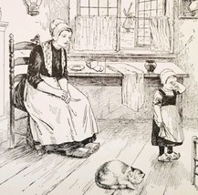 1930s-40s Art Print Frontier Mother And Crying Child In Homestead With C... - $19.99