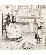 1930s-40s Art Print Frontier Mother And Crying Child In Homestead With C... - $19.99