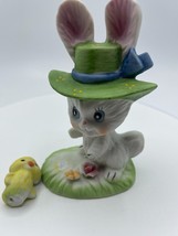 Lefton Rabbit Easter Bunny Figurine with Chick Hand Painted Vintage - £8.95 GBP