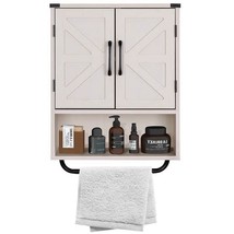 White Farmhouse Bathroom Wall Cabinet with Storage Shelf and Towel Bar - $2,961.13 MXN
