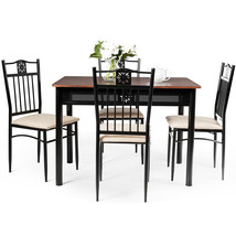 5 Piece Dining Set Industrial Metal Table 4 Chairs Kitchen Breakfast Furniture - £223.60 GBP