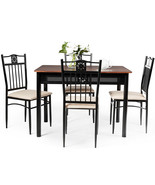 5 Piece Dining Set Industrial Metal Table 4 Chairs Kitchen Breakfast Fur... - $282.99