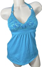Victorias Secret Halter Bra Top Sz XS Aqua Sequins Bling Y2K Babydoll Se... - $29.69