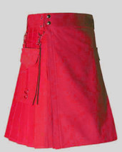 Red Detachable Pockets Utility Kilt - $651.32 MXN