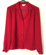vintage 70&#39;s Sharzebey women size M button up blouse red black paisley &quot;... - £11.02 GBP