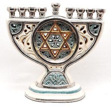 Huge Hand Made Menorah Ceramics With Pure Silver 925 &amp; 9K Gold - £2,153.12 GBP