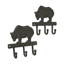 Set of 2 Brown Cast Iron Bear Wall Hook Decorative Coat Rack Towel Holder Decor - £23.89 GBP