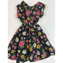 1960s Barbie clone floral day dress black roses daisies, 3-snap back, vtg - $279.41 MXN