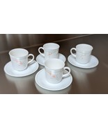 Corelle Peach Garland 4 Coffee/Tea Cup Mug Set+Saucer White W/Peach Flow... - $5.48