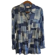 Joan Rivers Patchwork Plaid Cotton Tunic Shirt Blue Size Small - £34.29 GBP