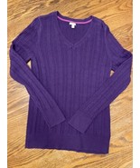 Sonoma Women&#39;s Purple Long Sleeve Sweater Size Medium Cable knit V -Neck - £7.44 GBP