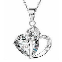 Women&#39;s Necklace 925 Sterling Silver Plated Blue Crystal Gemstone Amethyst Heart - £13.42 GBP+