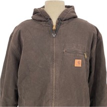 VTG Carhartt Brown Sherpa Lined Zip Up Hooded Jacket Size XL Constructio... - $197.99