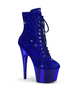 PLEASER Sexy 7&quot; Heel Royal Blue Chrome Platform Rhinestones Covered Ankl... - $121.65 CAD