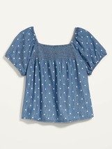 Old Navy Smocked-Yoke Floral-Embroidered Chambray Top 1X - £19.65 GBP
