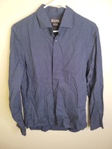 Michael Kors Men&#39;s Navy Blue Polka Dot Cotton Button Up Slim Fit Shirt Medium - £7.46 GBP
