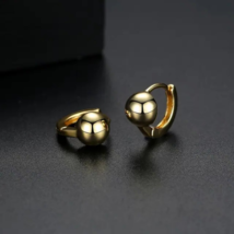 Gold Plated Ball Hoop Earrings  Unisex Fashion Jewelry Women, Men Color Gold - £10.75 GBP