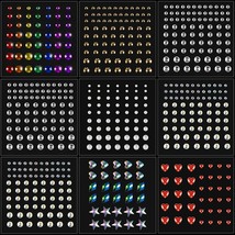 9 Sheets Bindi Dots Face Gems Face Jewels Crystal Rainbow Heart Pearl Rh... - £14.44 GBP