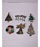 Lot of 6 Rhinestone Crystal Christmas Trees Believe Angel Brooches Lapel... - €25,25 EUR