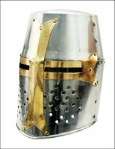 Medieval Knight Armor Crusader New Templar Helmet Helm w/ Mason&#39;s Brass Cross - £57.21 GBP