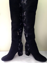 NEW Kenneth Cole New York Black Suede Leather Claire Embroidered Tall Boots 8.5 - £81.05 GBP